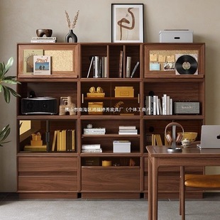 New Chinese Style Black Walnut Bookcase Home Storage Bedroom Living Room Storage Cabinet Floor Cabinet Combination Tv Cabinet
