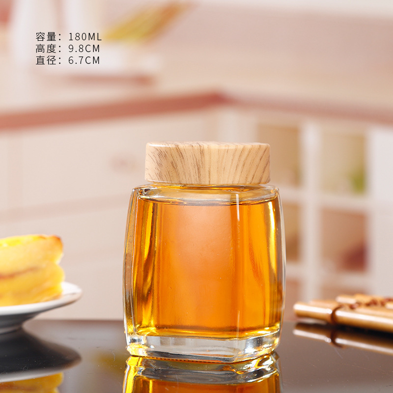 四方ガラス瓶ガラス密封缶蜂蜜瓶ジャム瓶貯蔵缶ガラス缶透明ガラス瓶|undefined