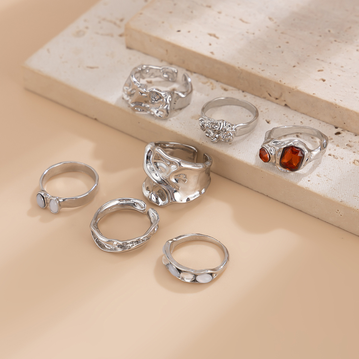 19g Weight Rhinestones Inlay Material Rings Classification One Size Ring Size 1 Set Quantity Holiday Occasion Alloy Material Geometric Pattern Women's Gender Plating Design Retro Style 1 Set Geometric Rings Alloy Rhinestones Women's Retro Rings 20