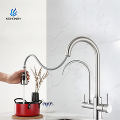 Hot and cold faucet kitchen sink sink 304 stainless steel three-in-one pure water pull-out faucet 8097