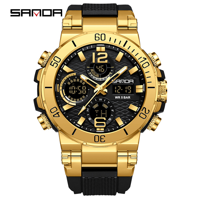 SANDA reloj electrónico multifunción luminoso impermeable reloj de hombre de moda negro tecnología estudiante reloj deportivo 6167