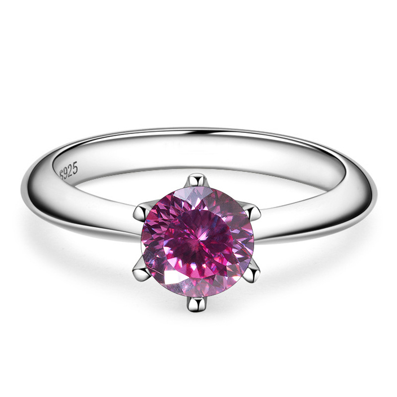 1 quilate color D mujer delicado anillo de boda de color S925 plata esterlina fuego explosivo de color