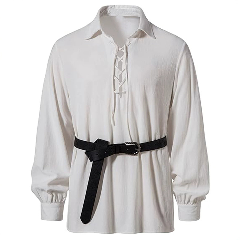 2025 New Men's Medieval Drama Performance Shirt Halloween Cosplay Knight Warrior Shirt Pirate Top
