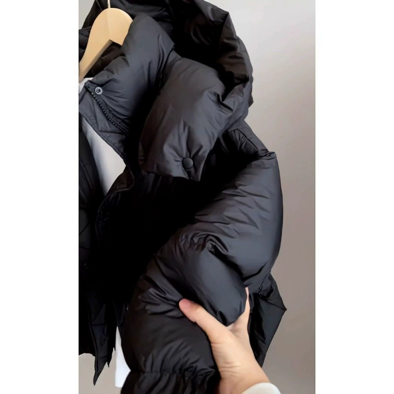 Short Down Jacket Oversize, Winter Hooded, Increased Thickness, Cropped Fit