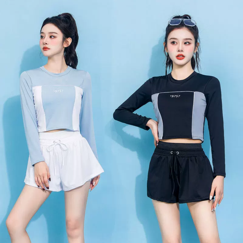 Summer split swimwear, long-sleeve for leisure, protective corner covers, set, sun protection, 2023 collection