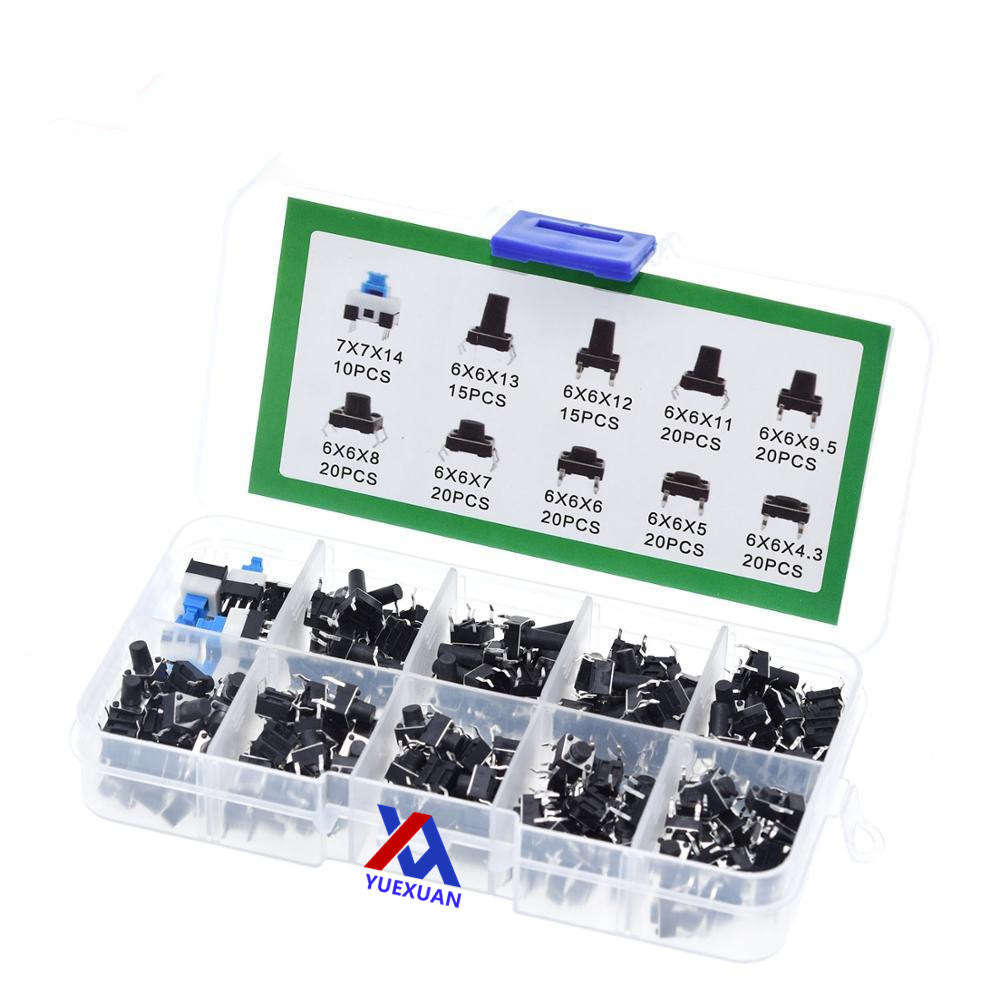 180PCS 按钮轻触开关套件盒装6*6*4.3mm 7*7*14mm按键开关