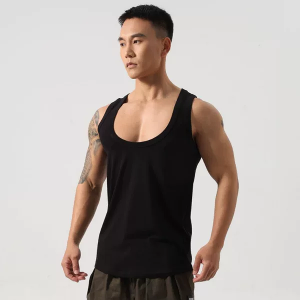 American-style men's sports tank top, low-neck, high-elasticity, quick-drying, Korean version, tough guy style, breathable, sweat-wicking, trendy running gear