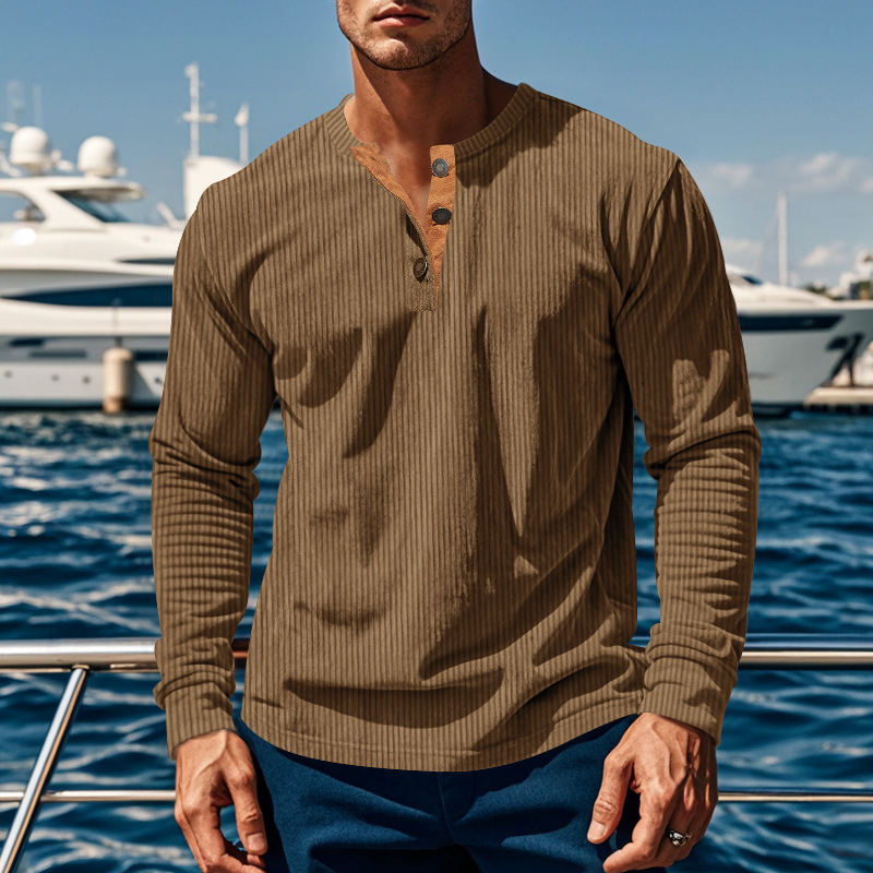Amazon otoño y invierno transfronterizo nueva moda camisa de manga larga camisa de botón camisa de camisa de felpa delgada hombre Henry