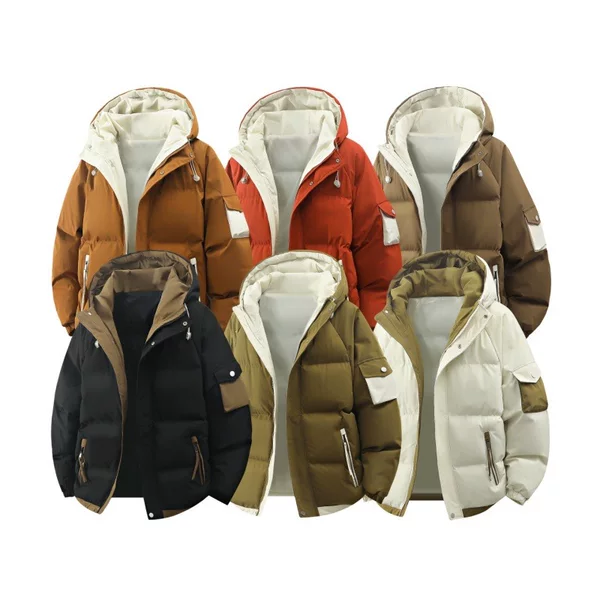 2025 Autumn/Winter Couple's Loose-Fit Versatile Casual Hooded Faux-Two-Piece Thickened Windproof Cotton Jacket for Men