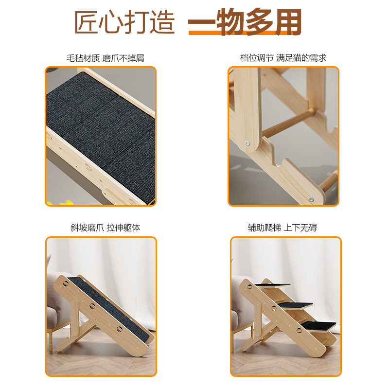 猫はペットの階段に登ります。猫と犬はベッドに上がります。|undefined