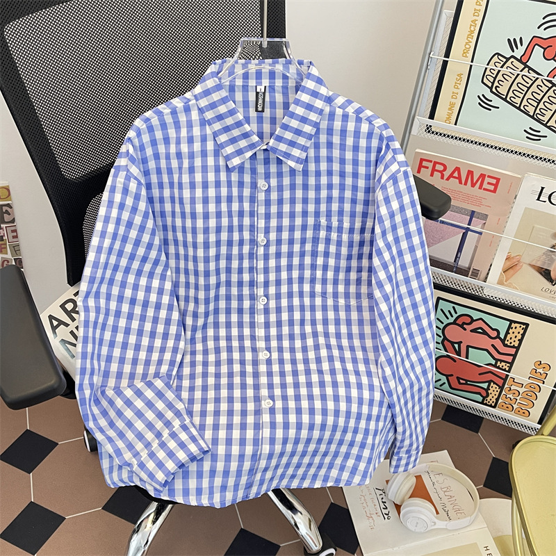 2025 New Korean Style Plaid Long-Sleeved Shirt Boyfriend Style Slimming Look Sun Protection Versatile Relaxed and Handsome Jacket Trend