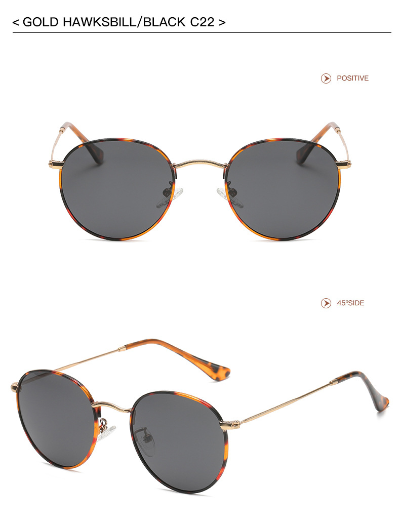 50g Weight Full Frame Glasses Structure Sunglasses Classification Tac, UV400 Protection Lens Material Round Frame Glasses Style Outdoor Occasion Solid Color Pattern Unisex Gender Retro Style Gold, Yellow Color Retro Solid Color Tac UV400 Protection Round Frame Full Frame Women's Sunglasses 21