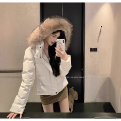2025新款收腰棉衣女冬季短款白色修身可拆卸毛领外套独特超好看