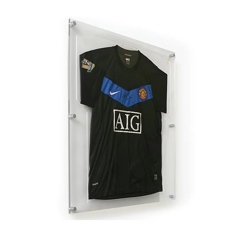 Customized Acrylic Translucent Color Wall Hanging Football Sports Shirt Clothes Display Cabinet Frame Suitable for Retail Store