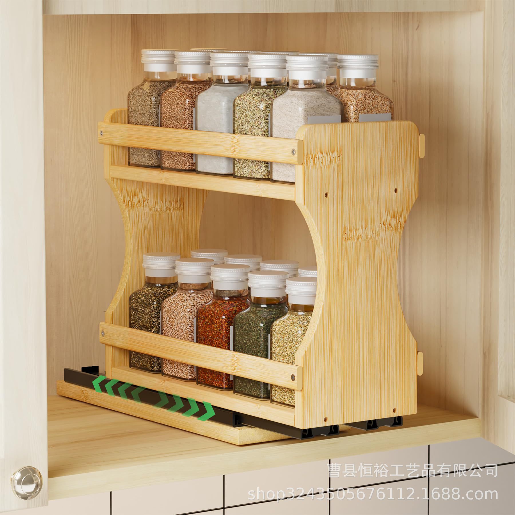 New cross-border wooden pull-out spice jar storage rack desktop…