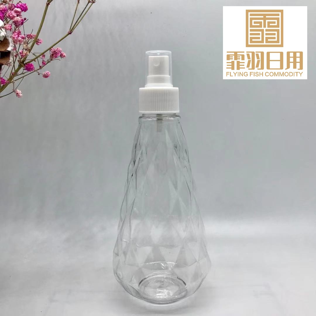 350ml菱形透明喷雾瓶透明塑料pet便携消毒水喷雾瓶化妆品分装瓶化
