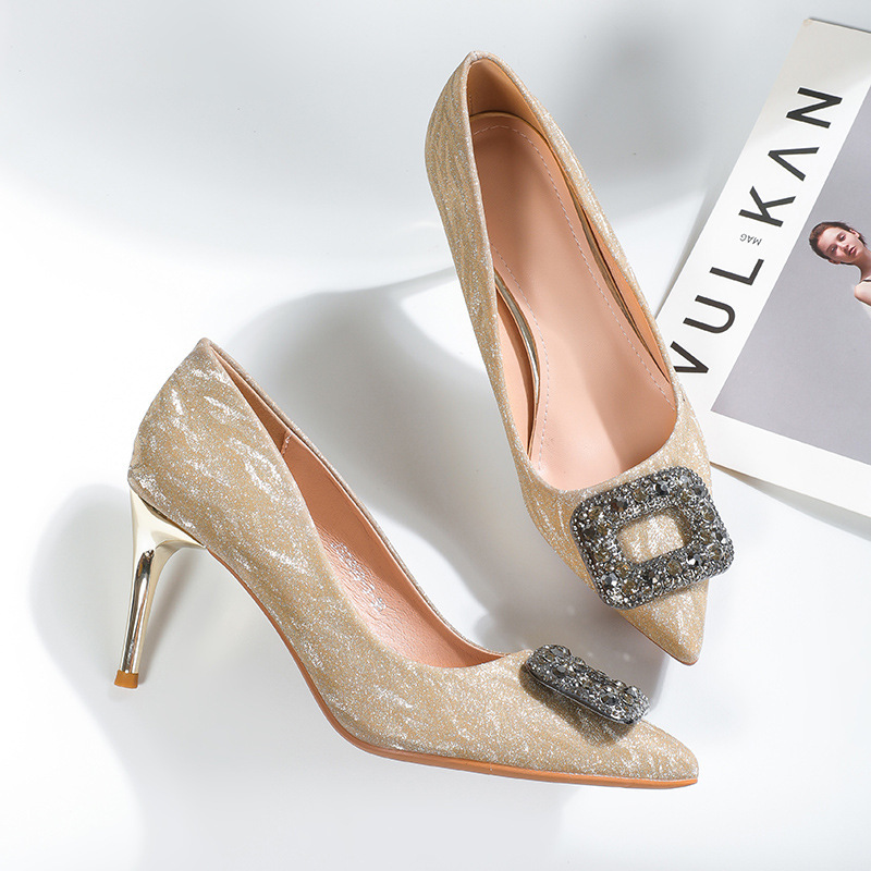 133-21 plus size High-heeled Shoes Women's Genuine Leather French Pointed Banquet Dress Bridal Stewardess Shallow Shoes