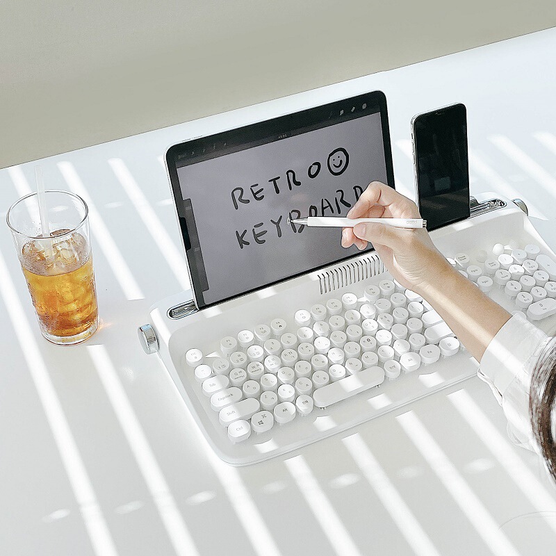 B503 bluetoothワイヤレスオフィスタイプライター手触りキーボードタブレットpc汎用ファッションレトロな丸いキーキャップ英語|undefined
