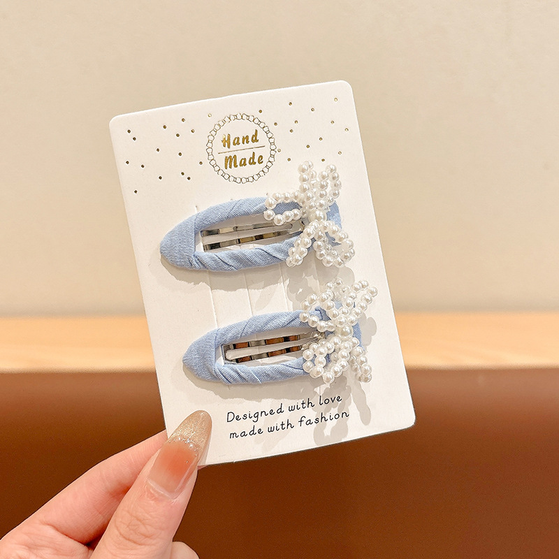 Nuevo encaje de primavera y verano, lazo de perlas, clip de BB, clip lateral de cabello roto, horquilla para niños, temperamento, todo fósforo, horquilla, tocado