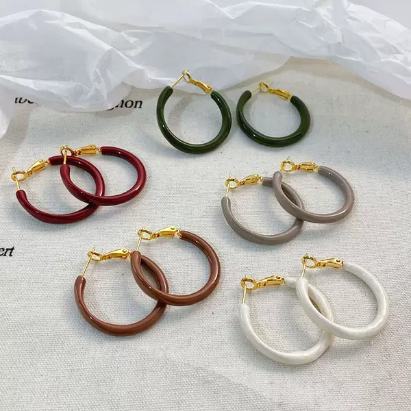 Copper Gold-Plated Hong Kong Style Retro Enamel Drop Glaze Elegant Hoop Earrings for Women, New Light Luxury High-End Earrings