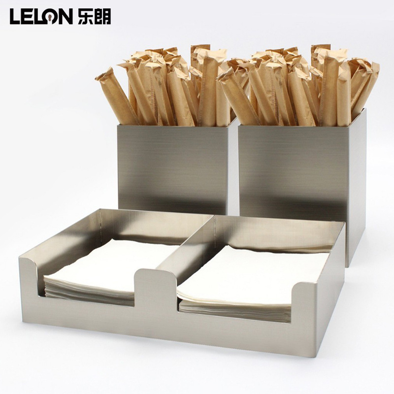 Caja de toallas de acero inoxidable de bar, cajas de café, cajas de taza, cajas de almacenamiento de doble celda, cajas comerciales de café gruesas