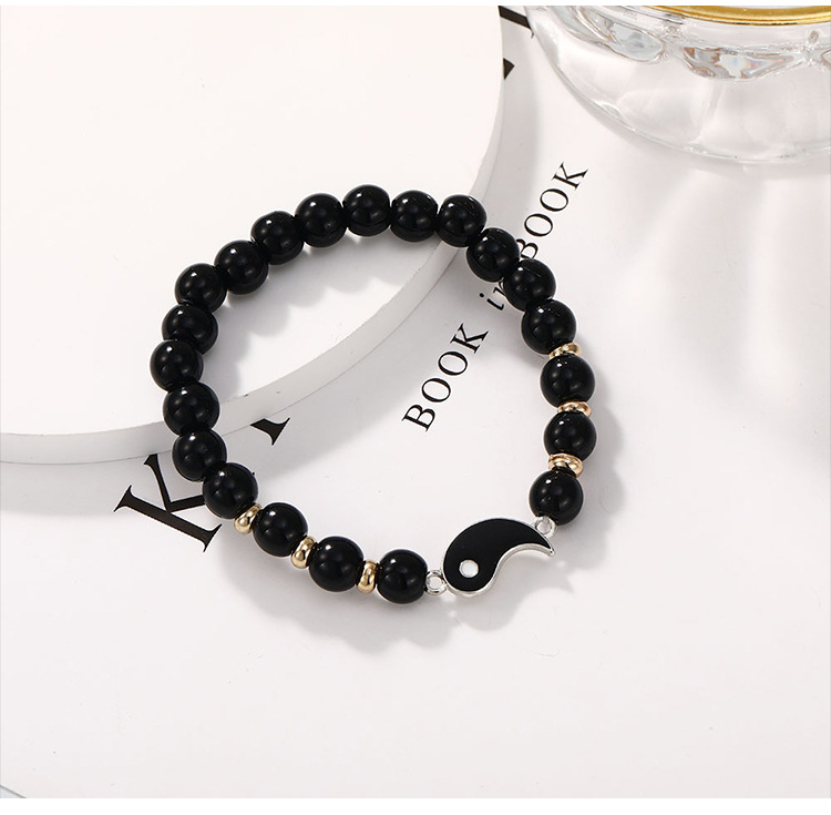 New creative black white natural stone round stitching couple bracelet