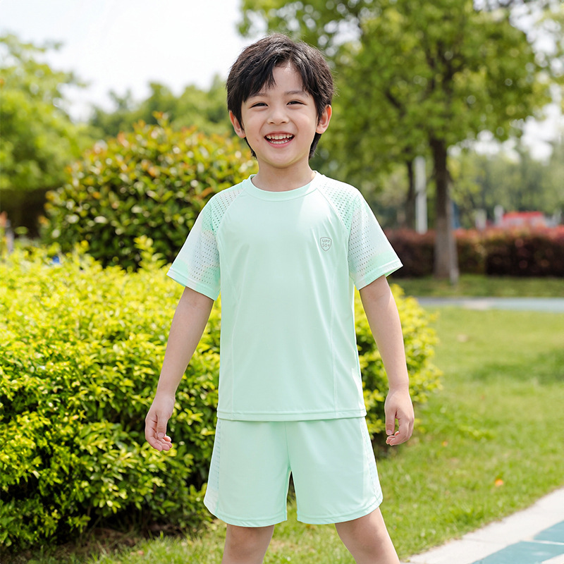 Nuevo conjunto de malla de niños secado rápido, traje deportivo para hombres y mujeres, traje de pantalones cortos de mangas cortas de verano transpirables