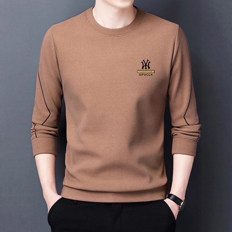 Men's Long-Sleeved T-Shirt German Velvet Sweatshirt Autumn and Winter New Round Neck Casual Double-Sided Velvet Thickeneded Warm Base Shirt Top