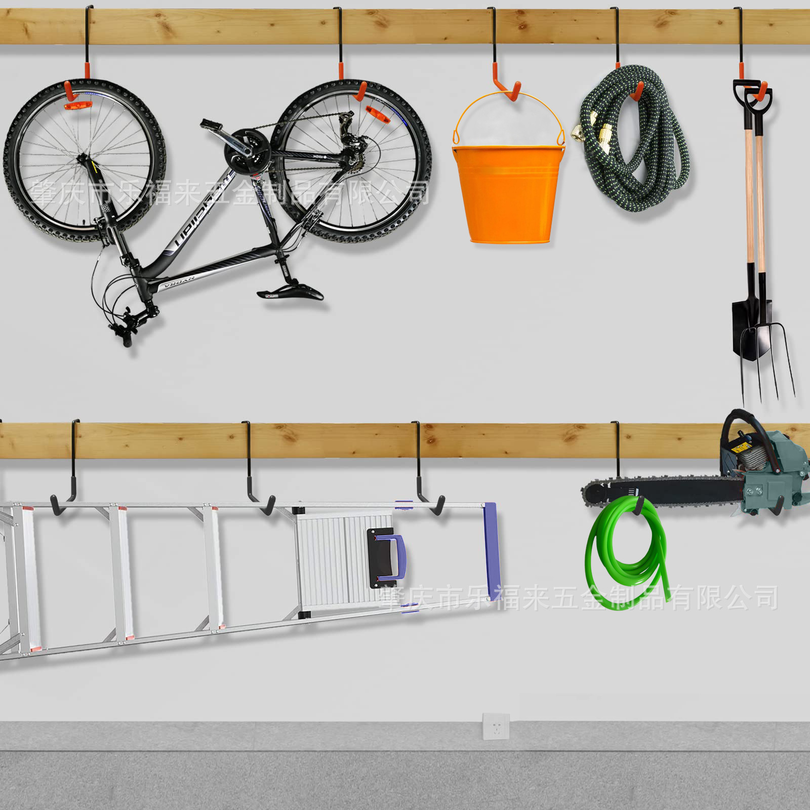 Gancho de garaje para almacenamiento en el jardín, para bicicletas y escaleras, grande, en forma de S, de madera, para montar en la pared.