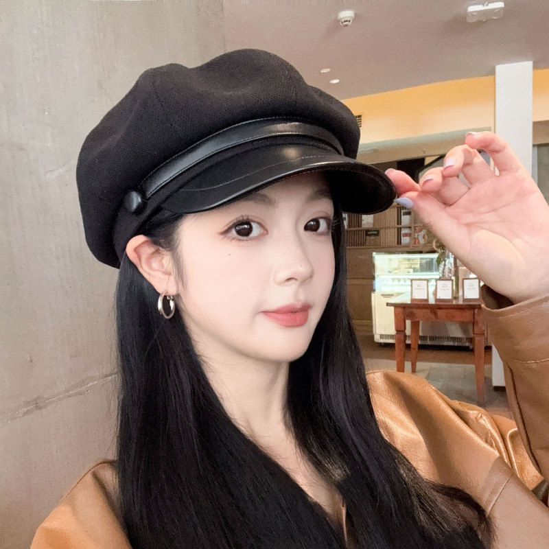 秋冬季新款八角帽子日系百搭贝雷帽大头围云朵帽美拉德复古画家帽|undefined