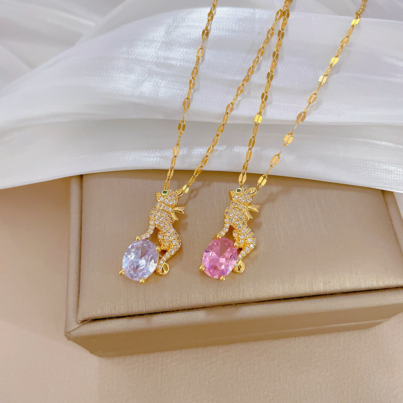 Titanium Steel Leopard Necklace With Full Diamond For Women_voghion.com