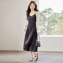 品牌小个子法式吊带连衣裙女桑蚕丝露背高级感轻奢简约中长裙批发