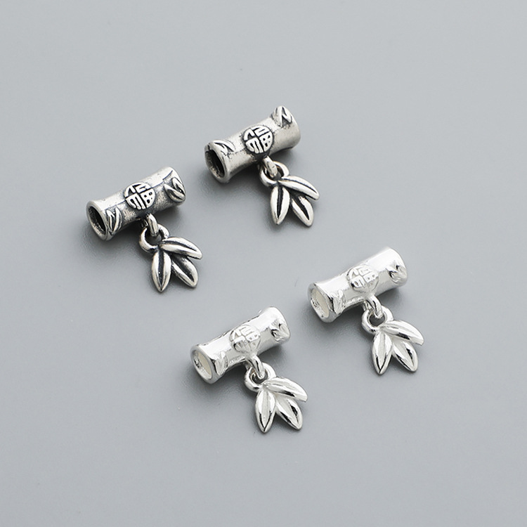 S925純銀福字竹節掛件DIY串珠節節高手鍊項鍊竹子隔珠飾品配件