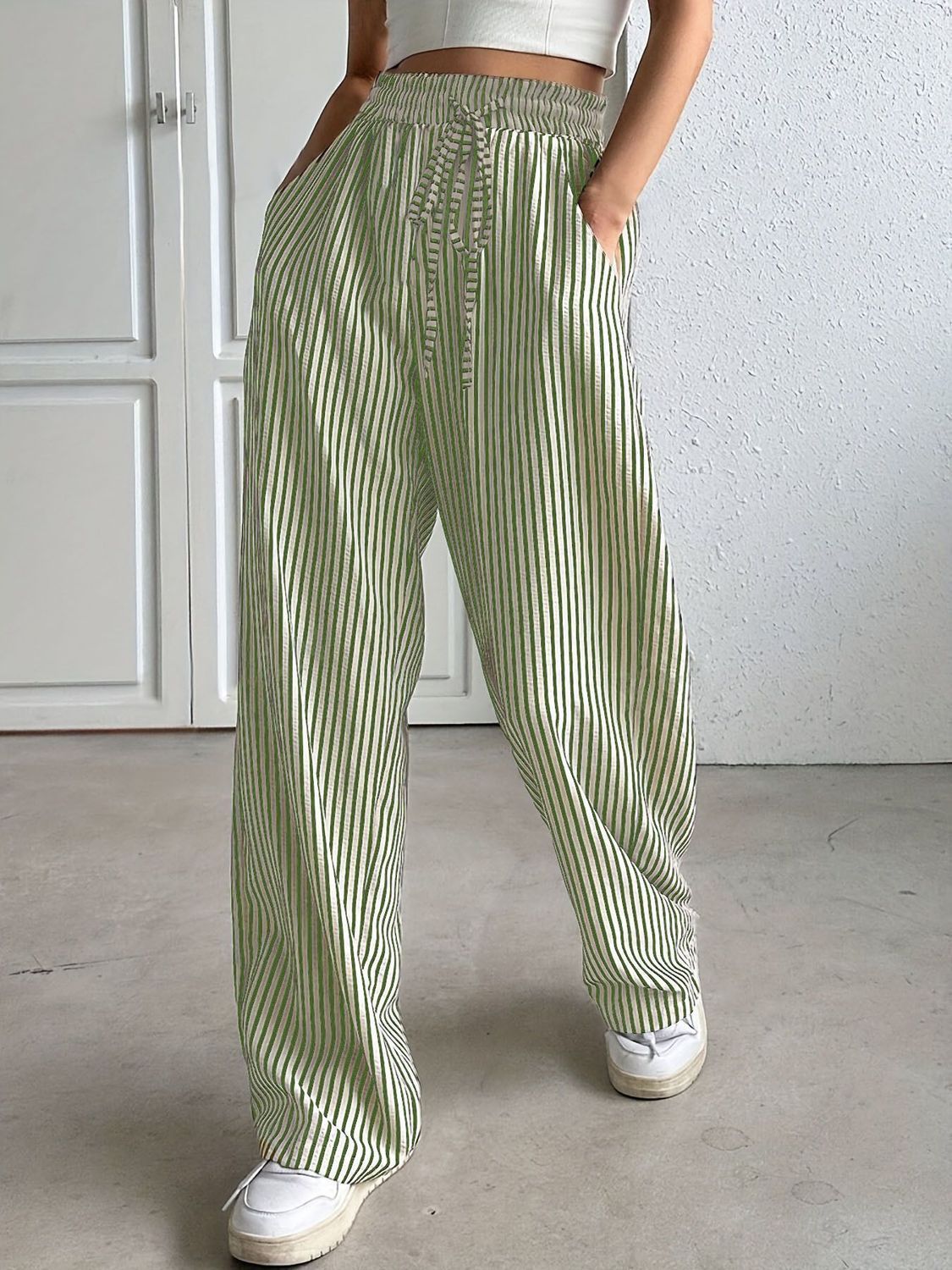 Women's Clothing Women's Clothing Women's Versatile Striped Casual Straight Leg Trousers Fashion Summer For Formal & Casual For Women_ecoleips.com