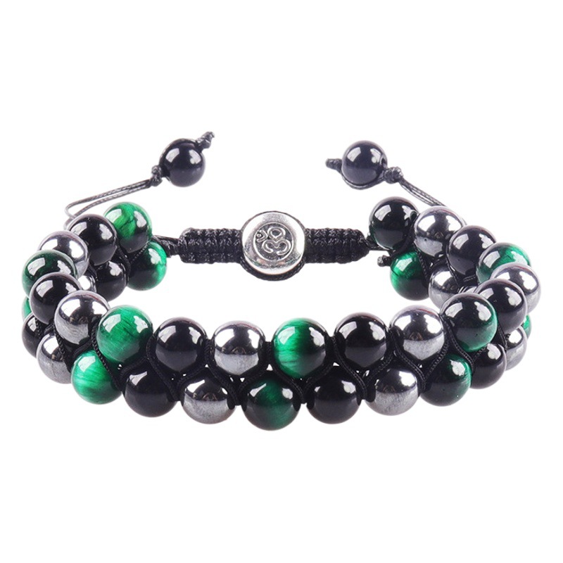 Venta caliente transfronteriza europea y americana natural Ojo de Tigre ágata pulsera hombres tejido ajustable negro imán yoga pulsera de cuentas image 1