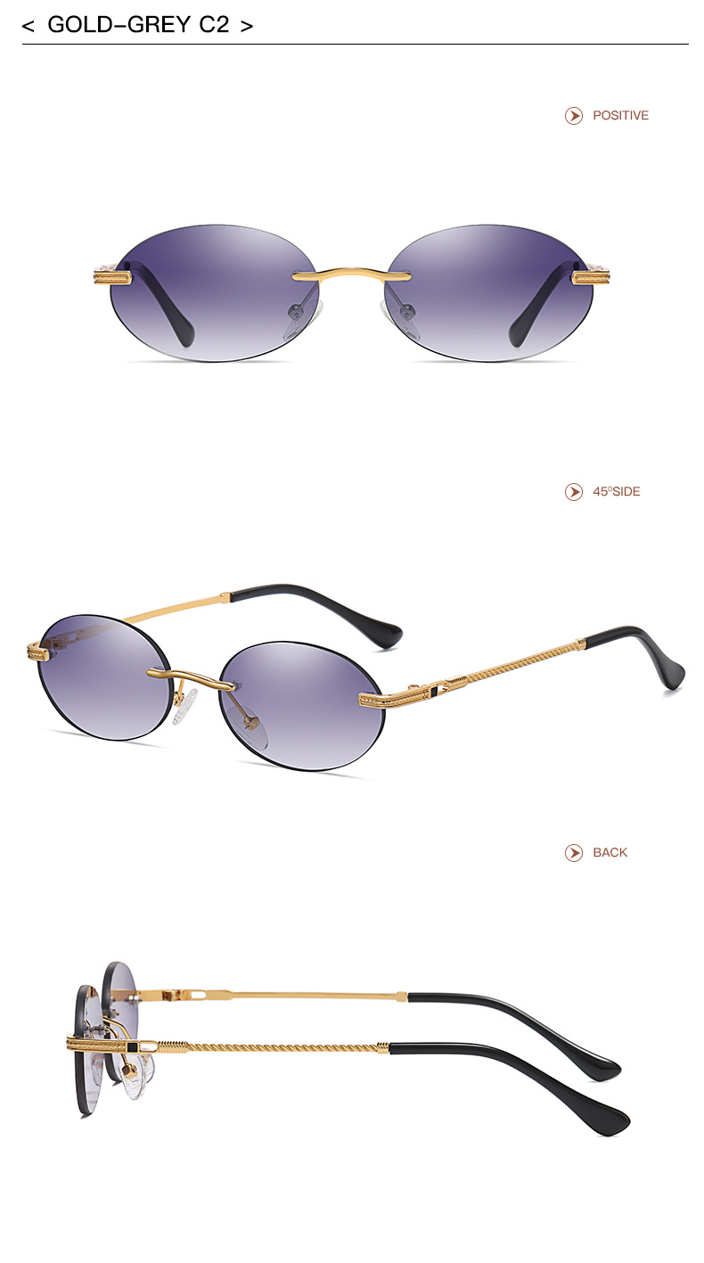 40g Weight Frameless Glasses Structure Sunglasses Classification Ac, UV400 Protection Lens Material Oval Frame Glasses Style Outdoor, Travel Occasion Solid Color Pattern All Seasons Season Unisex Gender Simple Style, Classic Style Style Simple Style Classic Style Solid Color Ac UV400 Protection Oval Frame Frameless Women's Sunglasses 12