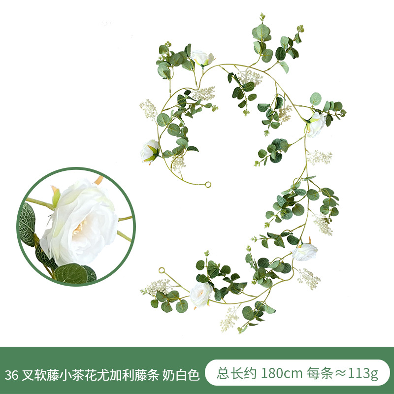 Amazon eucalipto Rose vid boda decoración del hogar artificial peonía Camelia dinero hoja flor artificial vid