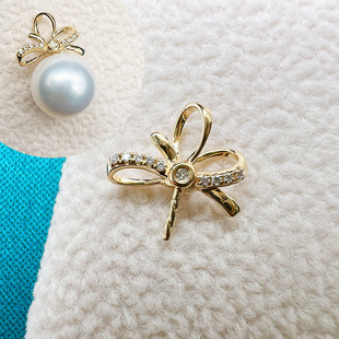 18K Gold White Diamond Pendant Head Bow White Diamond Inlaid Necklace Empty Beeswax Australian White Pearl Accessories