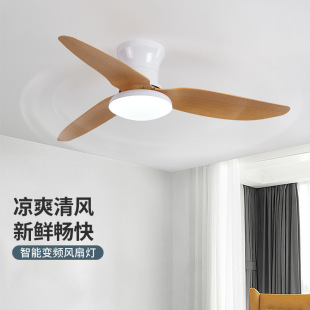 Cross-border new fan lamp dining room chandelier living room modern simple electric fan bedroom study ceiling straight leaf fan