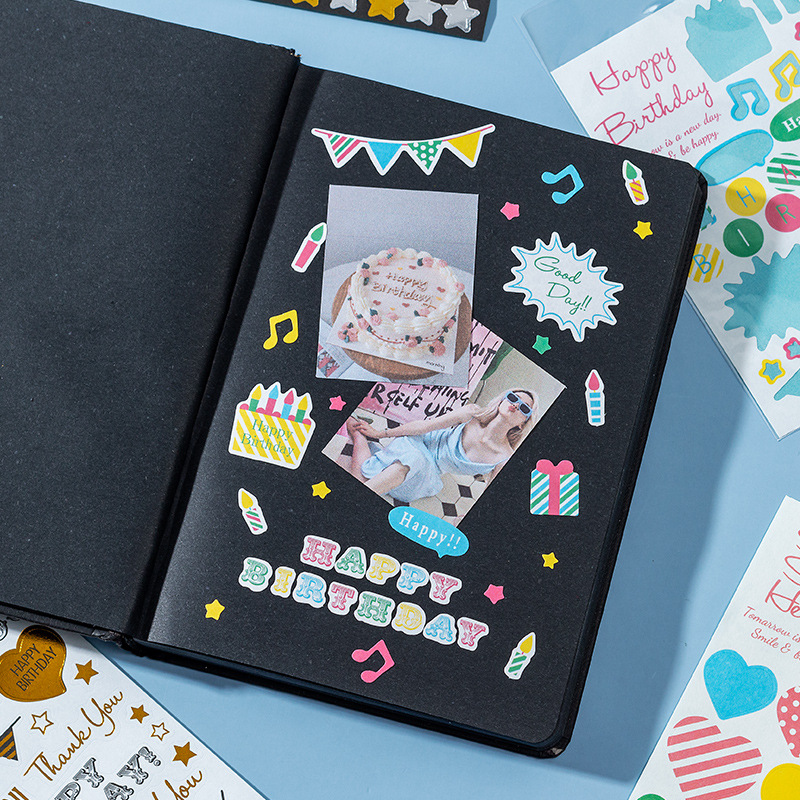 Diy colorido dorado diario pegatinas decorativas 12 amor estrellas bendición banderas coloridas pegatinas digitales