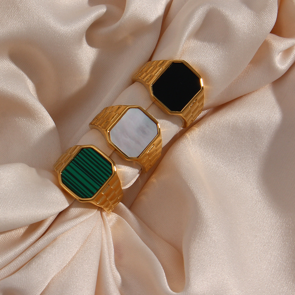 Fashion Womenu0027s Stainless Steel Square Geometric Shell Strap Ring