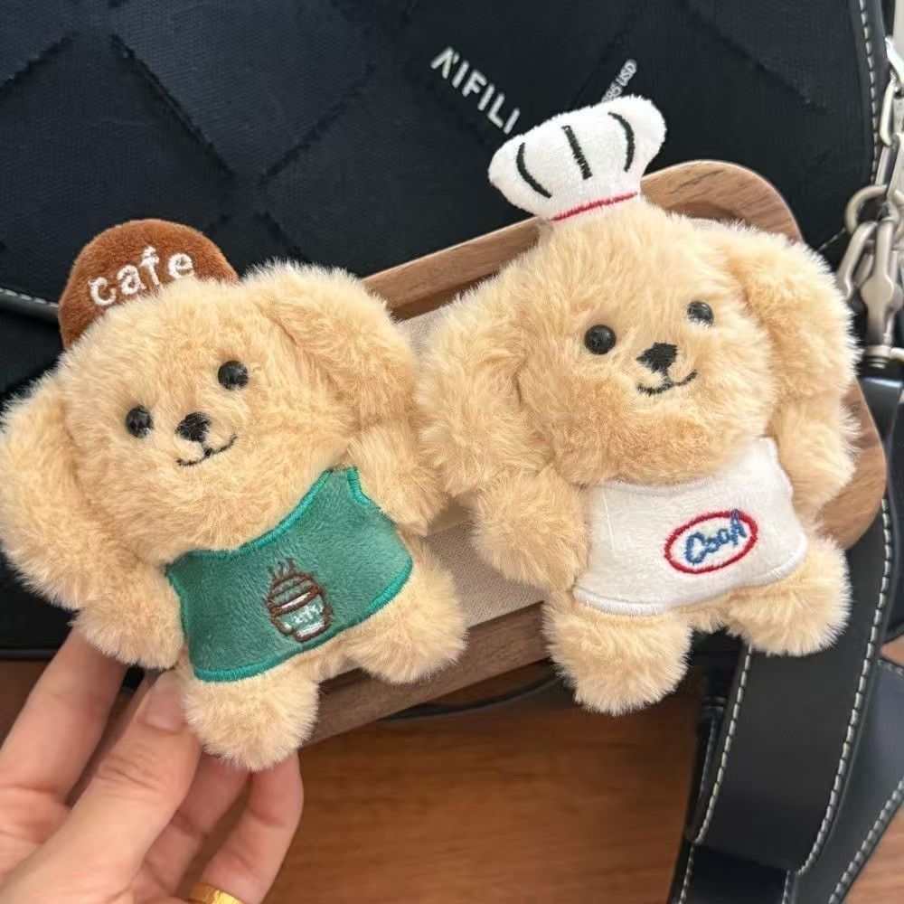 Caricatura de trabajo de cachorro serie de peluche cocinero cachorro bolsos llaveros muñecas pequeñas muñecas colgantes de regalo