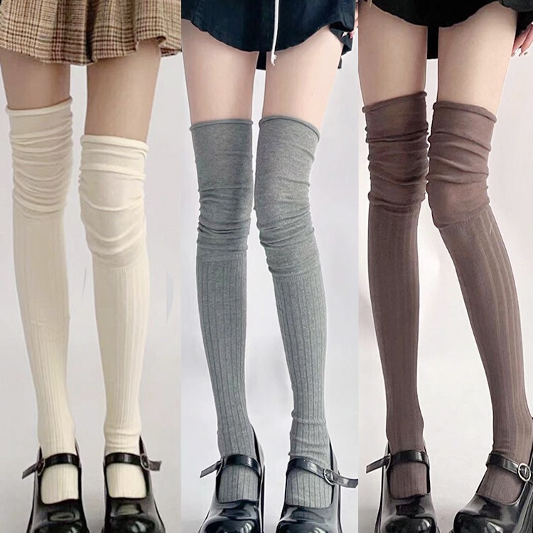 Over-The-Knee Socks for Women, Long Tube Socks for Spring and Autumn, Jk Socks, Cream White High Tube Long Boot Socks, Knee-High Socks with Patchwork Design Over-The-Knee Socks for Women, Long Tube Socks for Spring and Autumn, Jk Socks, Cream White High Tube Long Boot Socks, Knee-High Socks with Patchwork Design