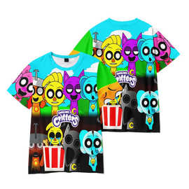 TK代发跨境游戏节奏盒子Sprunki周边3D印花圆领短袖T恤成人童装夏