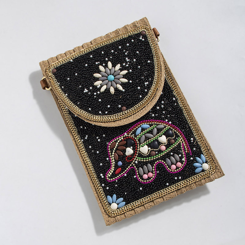 보헤미안 스타일 가방 쌀 진주 청록색 패턴 스트로우 작은 크로스 바디 어깨 가방 동전 지갑 휴대 전화 가방 여성용 가방