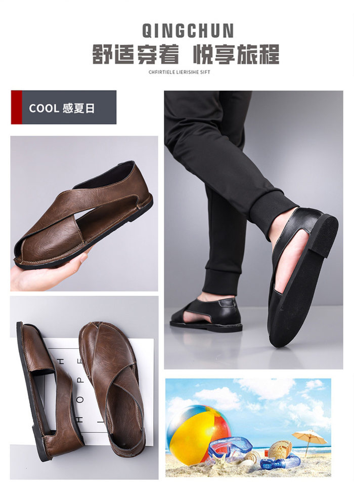 Dép sandal nam quai ngang kiểu La Mã cổ điển, thoáng khí, đế cao su — nâu, đen chi tiết 5