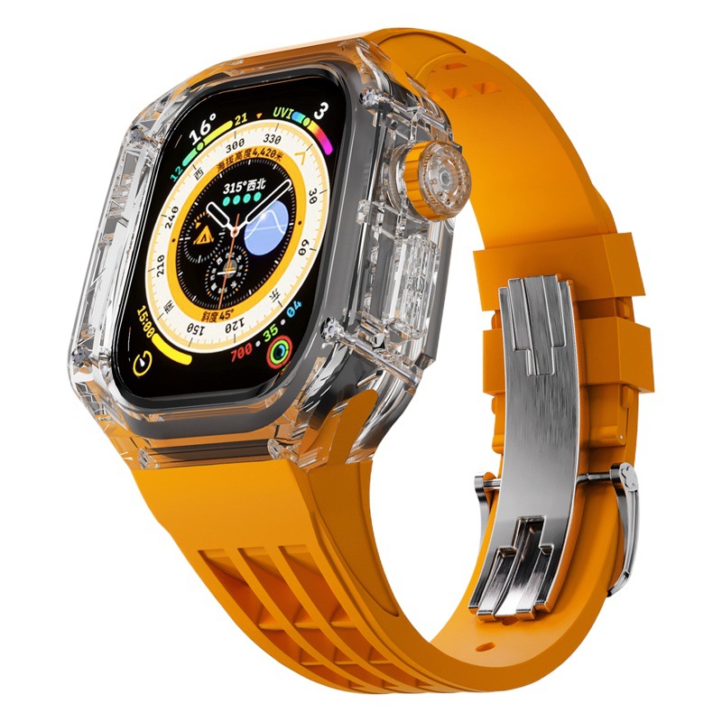 Correa de reloj iwatch aplicable Caja protectora transparente Apple 8 49MM Caja modificada Correa de caucho fluorado Hebilla Richard