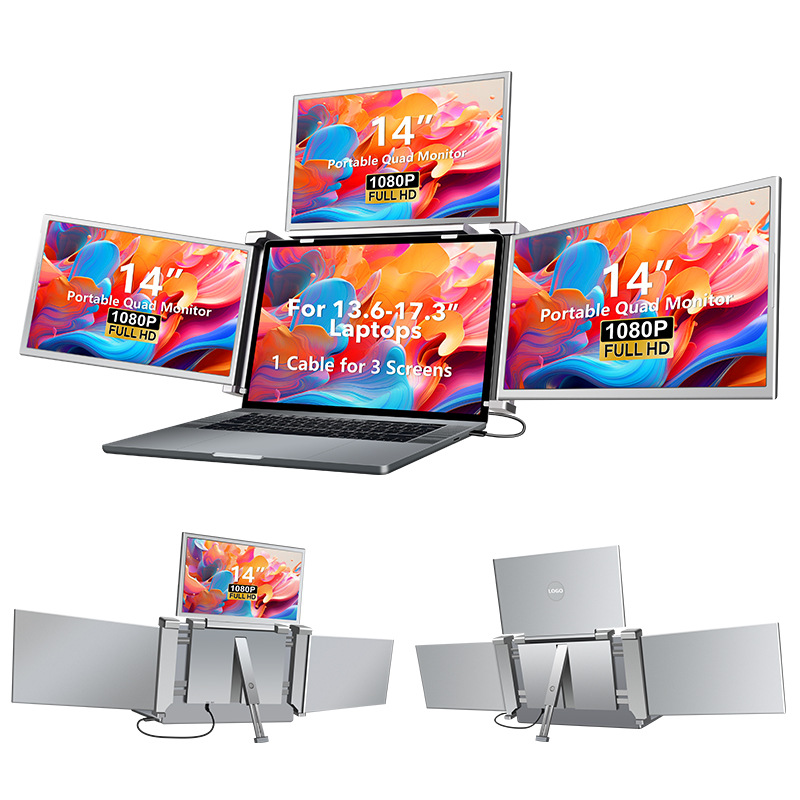 Monitor portátil de pantalla única/doble/triple, pantalla portátil secundaria para laptop