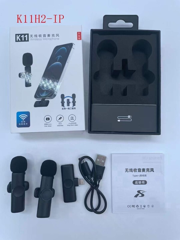 ワイヤレスラベリアマイク K8K9K35 1 対 2 マイク携帯電話ライブ録音ラジオインテリジェントノイズリダクションマイク|undefined