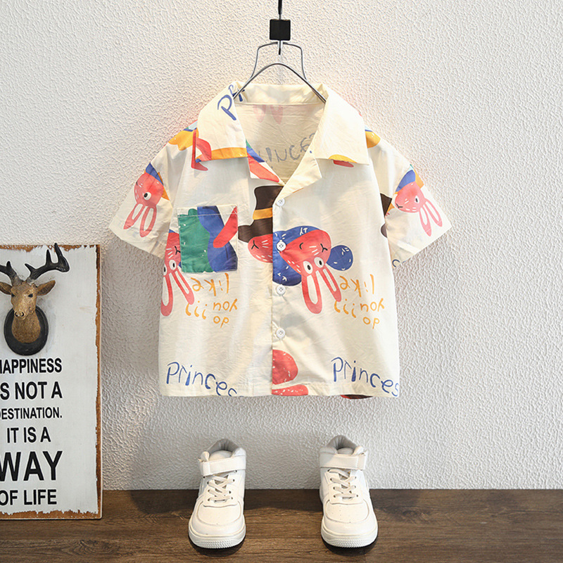 7938 traje de verano para niños 2025 nuevo estilo estilo occidental camisa de verano para bebés ropa de manga corta para niños guapos y guapos